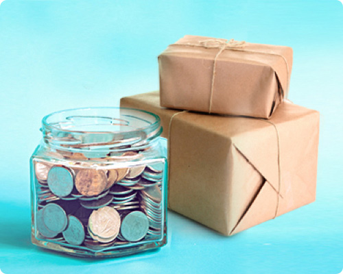 Money jar and parcels